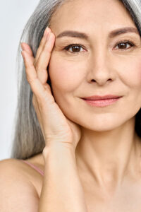 a client with smooth skin and very few wrinkles